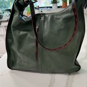 HOBO Green and Brown Shoulder Bag with Structured Finish